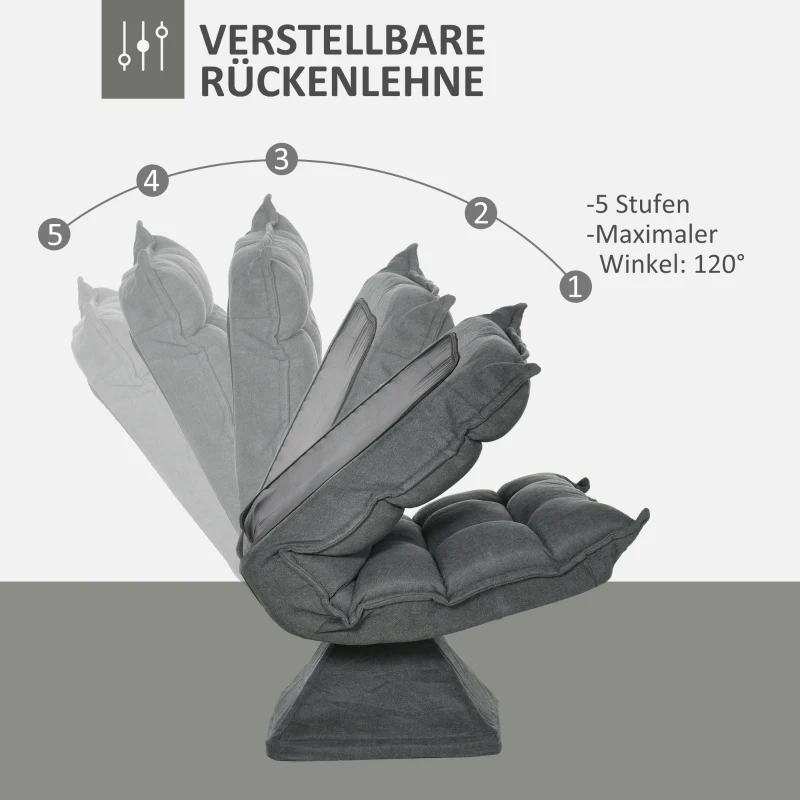 HOMCOM Relaxsessel Lesesessel, drehbar, Leinenoptik, 62 cm x 70 cm x 95 cm, Grau