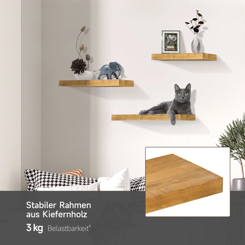 HOMCOM 3er-Set Wandregale, modulares Regalsystem, Kiefernholz, 50 x 18 x 3,6 cm