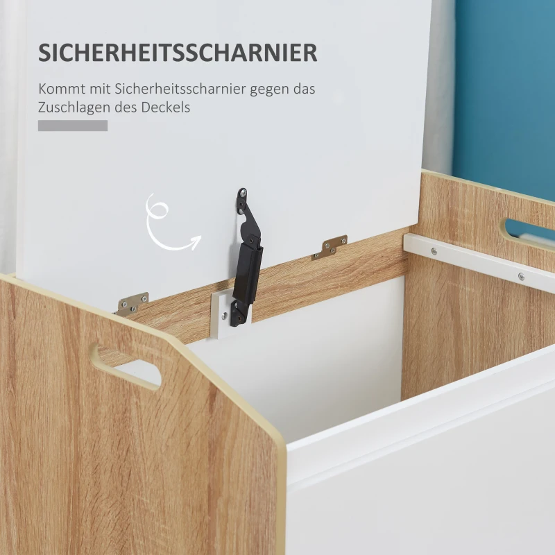 HOMCOM Sitzbank mit Stauraum 2-in-1 Truhenbank Nachttisch Aufbewahrungstruhe Weiß+Natur 62,4 x 40 x 51,5 cm