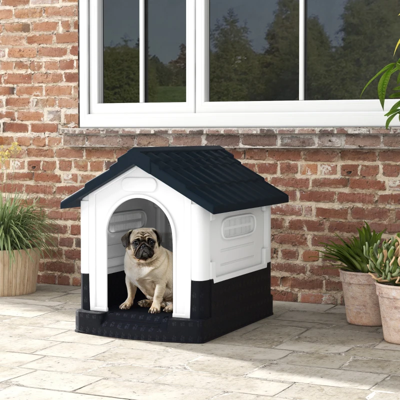 PawHut Plastic Dog Kennel with Windows, for Garden Patio, Miniature and Small Dogs, 80 x 69 x 76cm - Grey