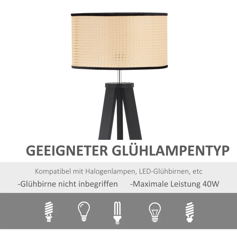 HOMCOM Stehlampe Wohnzimmer Tripod Stehleuchte 40W moderne Standleuchte mit E27 Fassung Holzfuß für Schlafzimmer Büro Schwarz+Gold 45 x 45 x 147 cm