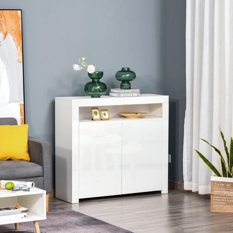 HOMCOM Dulapior cu Economisire Spatiu Multifunctional pentru Hol din Lemn Alb Lumini LED