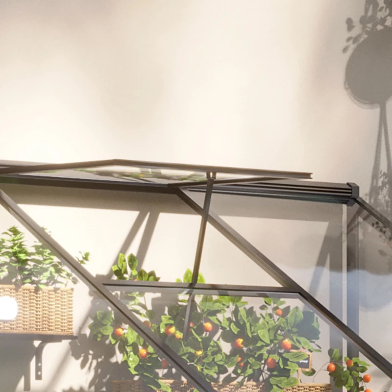 Outsunny Gewächshaus 182 x 122 cm Beistell Gartenhaus mit Verstellbares Dach Verschließbare Treibhaus Tür Aluminiumlegierung Polystyrolplatte Transparent Schwarz