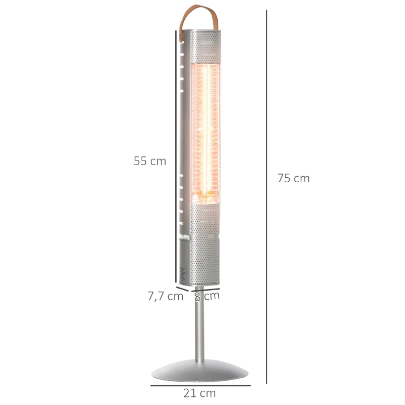 Outsunny Chauffage de terrasse infrarouge électrique chauffage d'appoint sans CO₂ avec poignée de transport indice 12,5 m² IP65 - 1500W dim.  Ø 21L x 75H cm - alliage d'aluminium