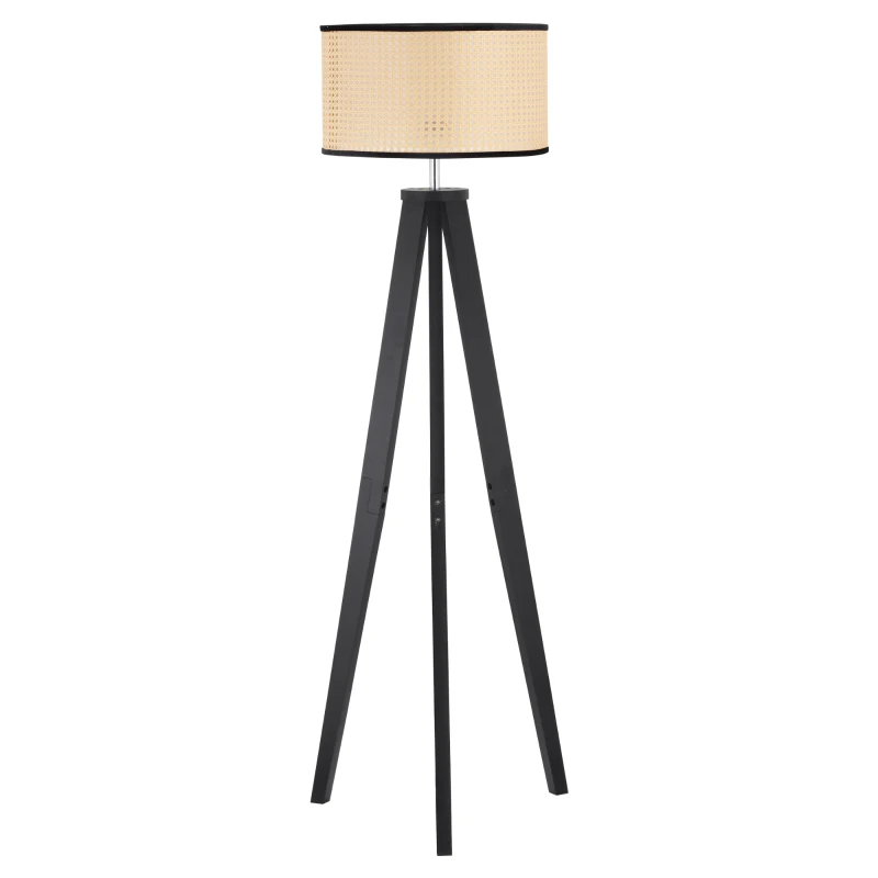 HOMCOM Stehlampe Wohnzimmer Tripod Stehleuchte 40W moderne Standleuchte mit E27 Fassung Holzfuß für Schlafzimmer Büro Schwarz+Gold 45 x 45 x 147 cm
