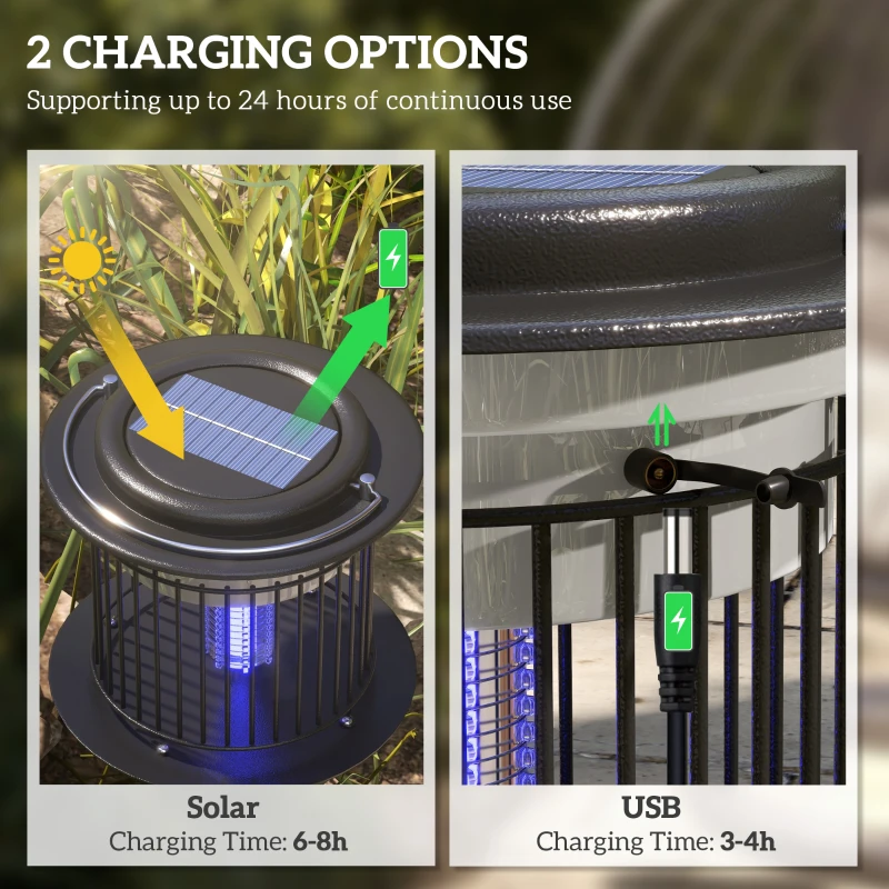 Outsunny Set 2 Lămpi 2-în-1 în Aer Liber Împotriva Țânțarilor, Felinare Împotriva Țânțarilor cu Lumină LED și UV, Ø18x45 cm, Negru