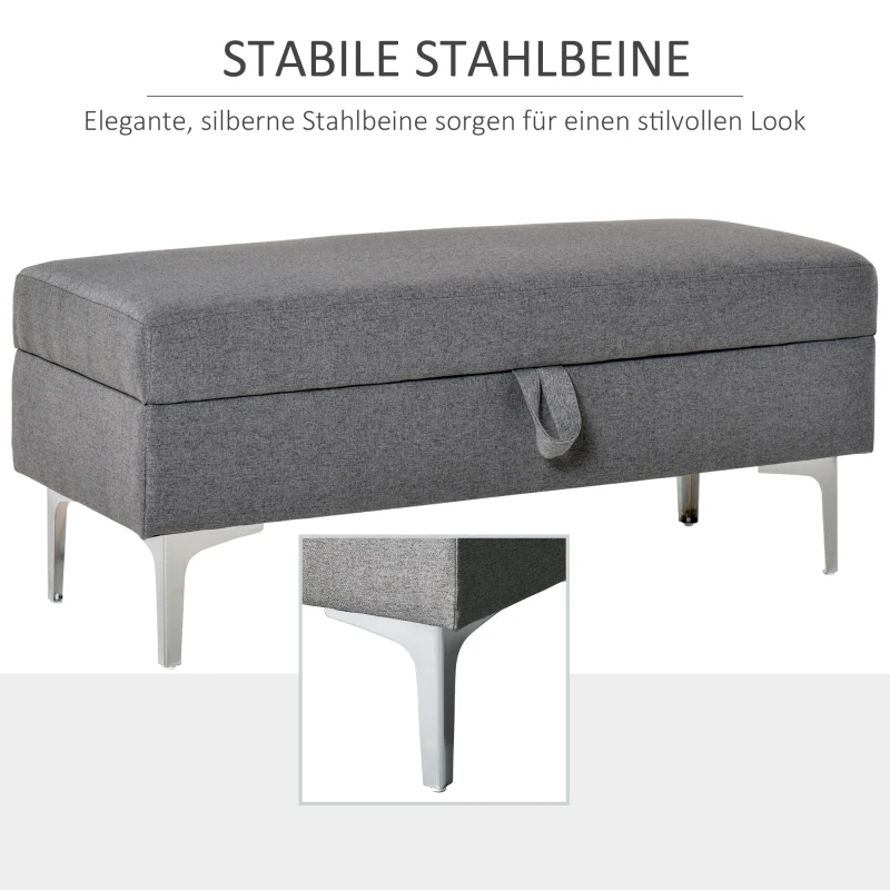 HOMCOM Polsterbank Sitzbank Truhenbank mit Stauraum Metall Leinen Grau108,5 x 44,5 x 47,5 cm