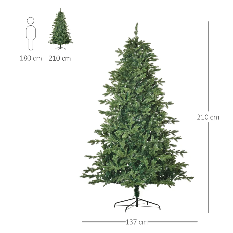 HOMCOM künstlicher Weihnachtsbaum 2,1 m Christbaum Tannenbaum PVC PE Metall Grün Ø137 x 210 cm