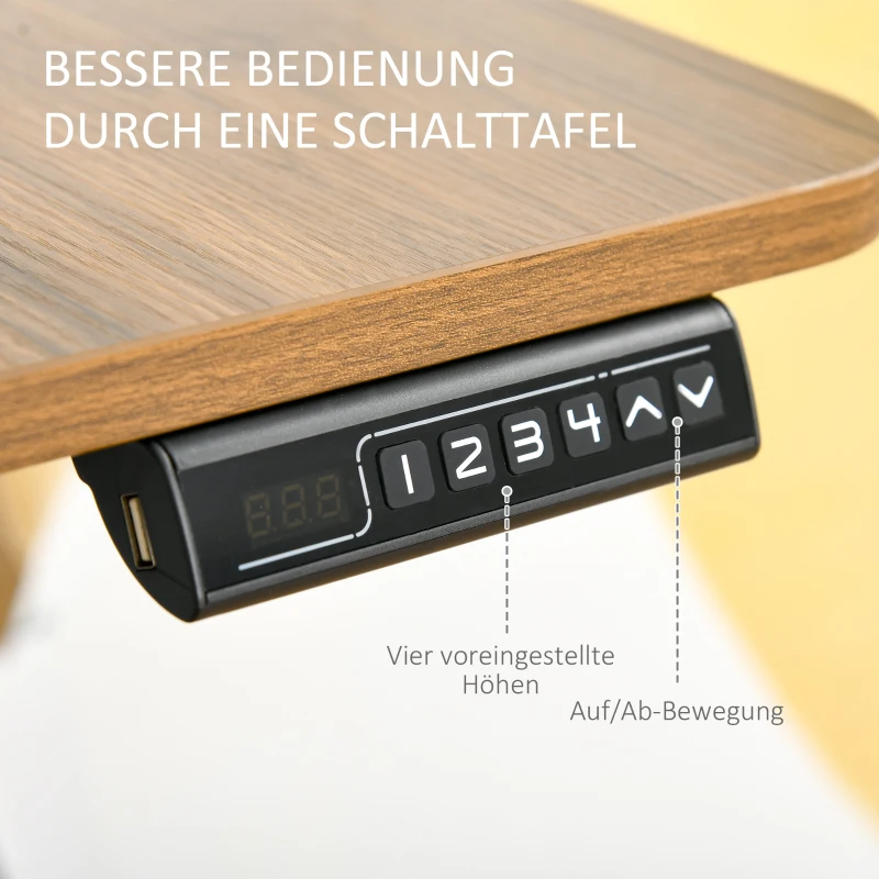 Vinsetto elektrisches Schreibtisch Tischgestell mit Motor Computertisch höhenverstellbar Stehschreibtisch Bürotisch Schreibtischständer Aluminium Braun+Schwarz 140 x 60 x 72-122 cm