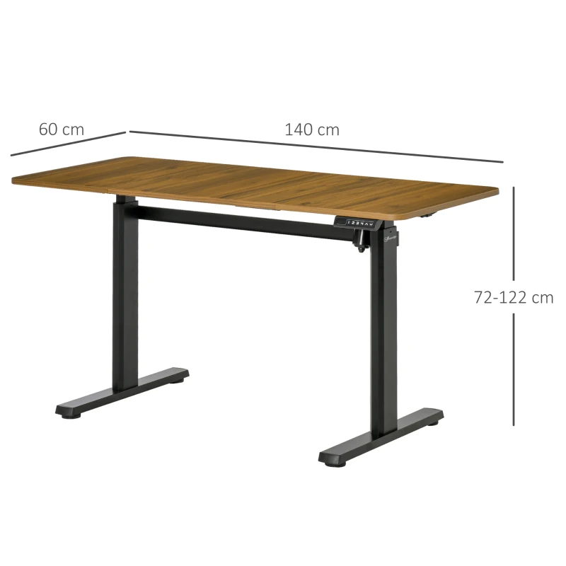 Vinsetto elektrisches Schreibtisch Tischgestell mit Motor Computertisch höhenverstellbar Stehschreibtisch Bürotisch Schreibtischständer Aluminium Braun+Schwarz 140 x 60 x 72-122 cm