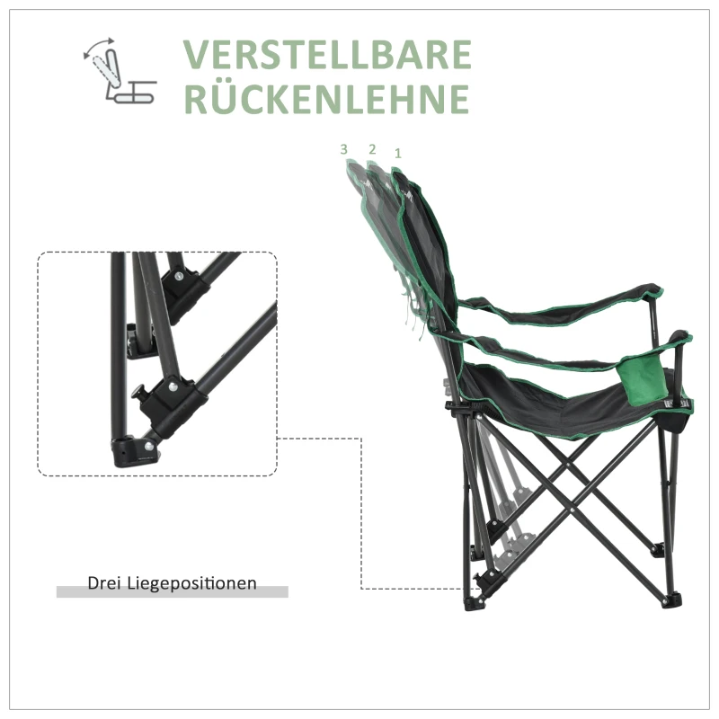 Outsunny Campingstuhl Klappstuhl Anglerstuhl Höhenverstellbar mit Getränkehalter faltbar inkl Tragetasche Regiestuhl bis 136 kg belastbar Schwarz+Grün 75,5 x 88 x 101-104 cm