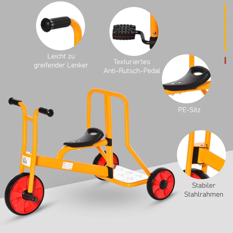 HOMCOM Kinderdreirad Dreirad mit Rückenlehne Plattform Fahrrad für Kinder 3-5 Jahre Kinderfahrzeug mit großen Rädern Stahl PP-Kunststoff Mehrfarbig 101 x 58 x 63 cm