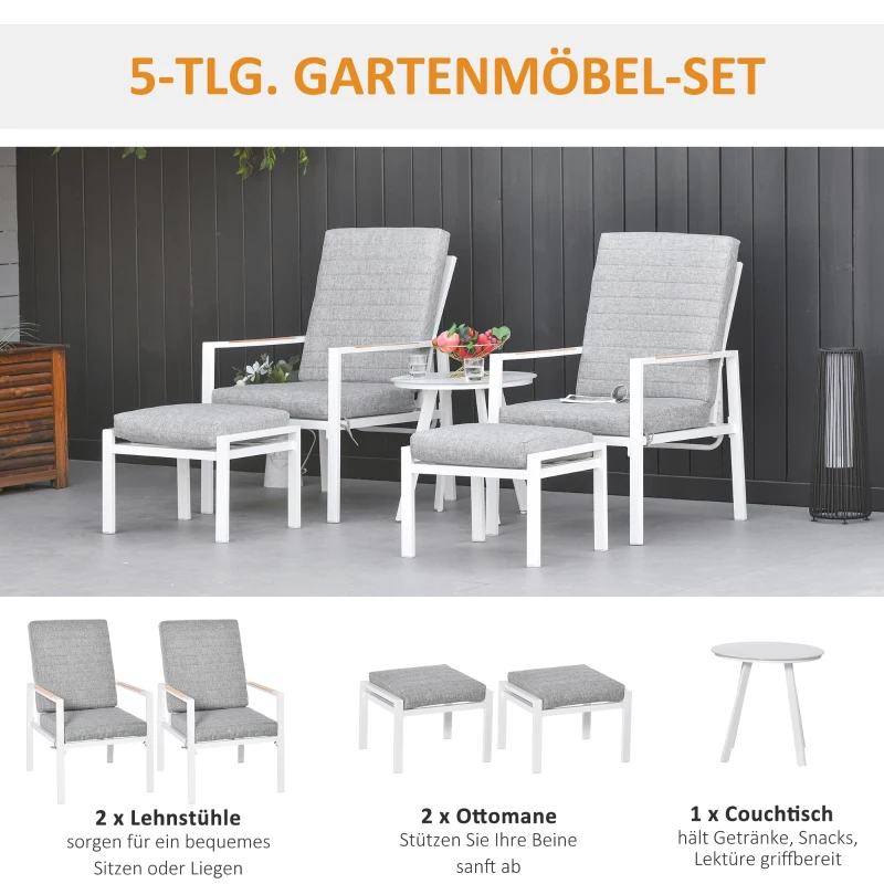 Outsunny Gartenmöbel Set für 4 Personen Balkonmöbel verstellbar Aluminium Grau+Weiß 61 x 82 x 90 cm