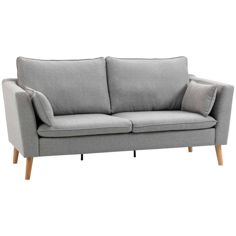HOMCOM 2-er Sofa, 2-Sitzer, kleines Sofa, Retrodesign, 2 Kissen, Kautschukholz, Grau+ Natur