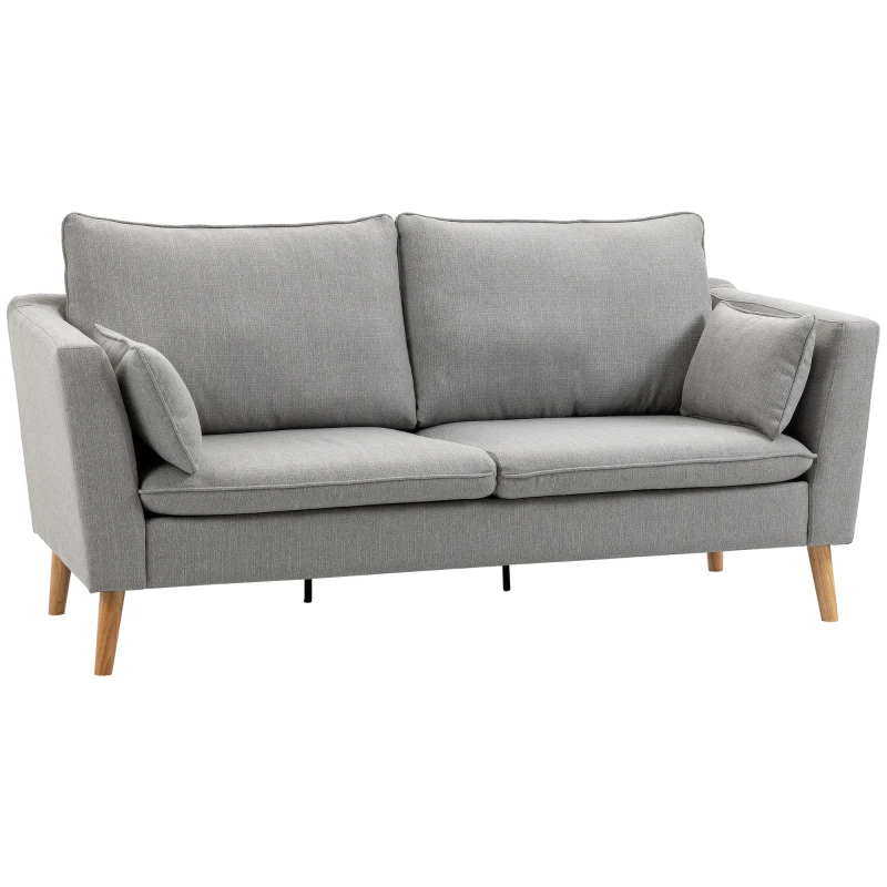 HOMCOM 2-er Sofa, 2-Sitzer, kleines Sofa, Retrodesign, 2 Kissen, Kautschukholz, Grau+ Natur