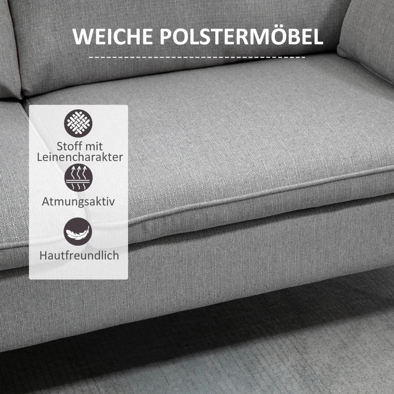 HOMCOM 2-er Sofa, 2-Sitzer, kleines Sofa, Retrodesign, 2 Kissen, Kautschukholz, Grau+ Natur