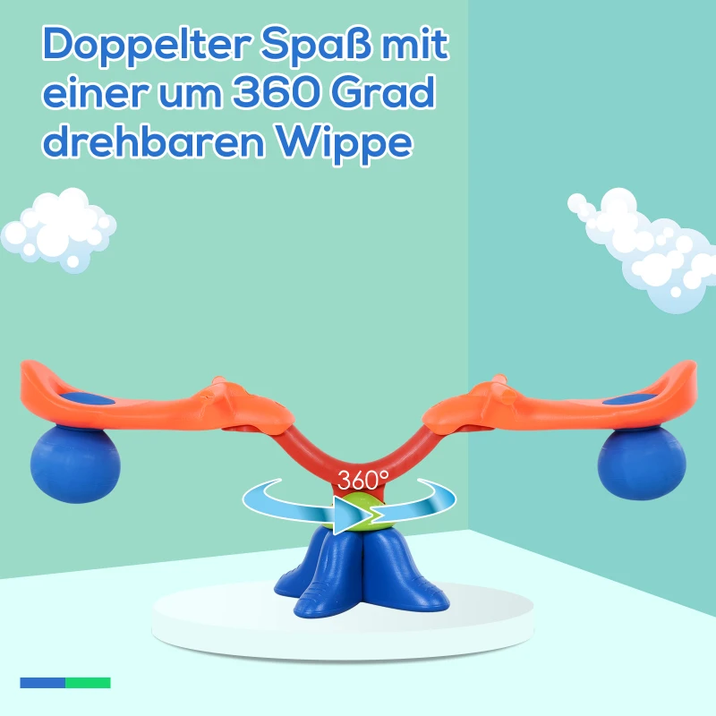 HOMCOM Kinder Gartenwippe 360° drehbare Wippe Karussellwippe für 3-8 Jahre Kunststoff Mehrfarbig 126 x 39,5 x 66 cm