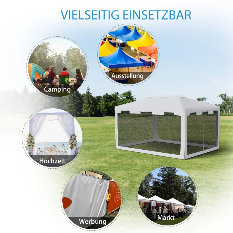 Outsunny Pavillon Partyzelt Gartenpavillon Gartenzelt Festzelt mit Seitenwänden Metall PE Weiß + Schwarz 4 x 3 m