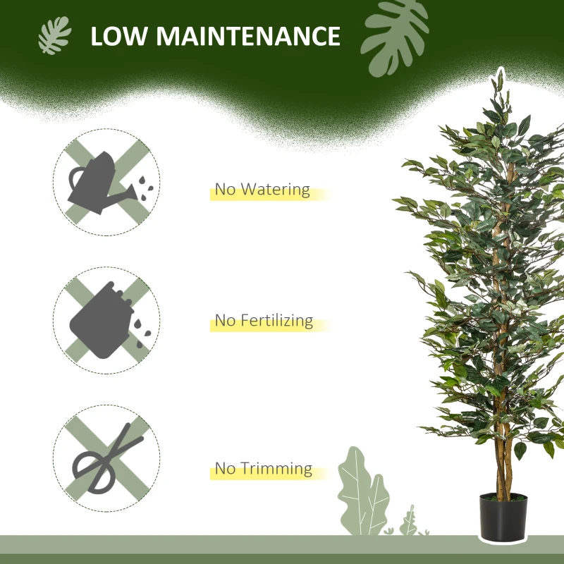 HOMCOM Plantă Ficus Falsă, Plantă Înaltă de 150cm, Plantă Artificială Decorativă pentru Interior și Exterior, Ø17x14.5 cm, Verde(m-6)