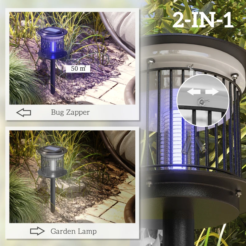 Outsunny Set 2 Lămpi 2-în-1 în Aer Liber Împotriva Țânțarilor, Felinare Împotriva Țânțarilor cu Lumină LED și UV, Ø18x45 cm, Negru