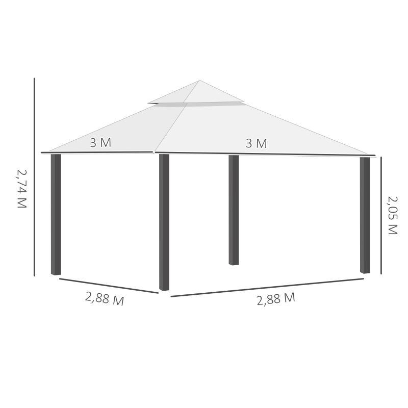 Outsunny Gartenpavillon, abnehmbare Vorhänge, Löcher für Regenwasserabführung, weiß, 3 x 3 x 2,7 m