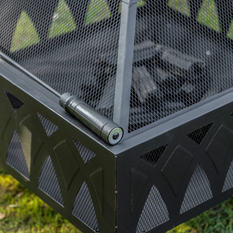 Outsunny Brasero cheminée Foyer extérieur dim. 66L x 66l x 58H cm Couvercle tisonnier métal Noir