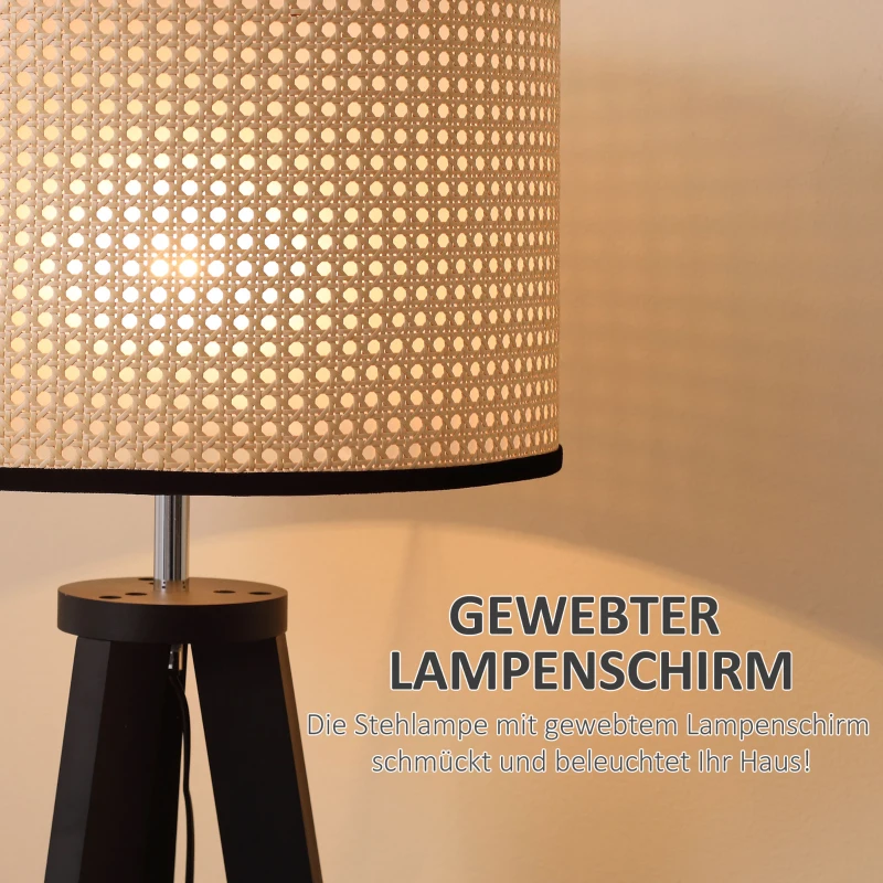 HOMCOM Stehlampe Wohnzimmer Tripod Stehleuchte 40W moderne Standleuchte mit E27 Fassung Holzfuß für Schlafzimmer Büro Schwarz+Gold 45 x 45 x 147 cm