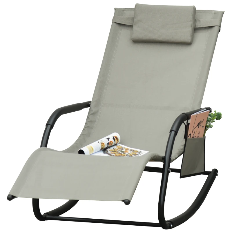 Outsunny Schommelstoel swingstoel tuinstoel schommelende ligstoel metaal mesh lichtgrijs