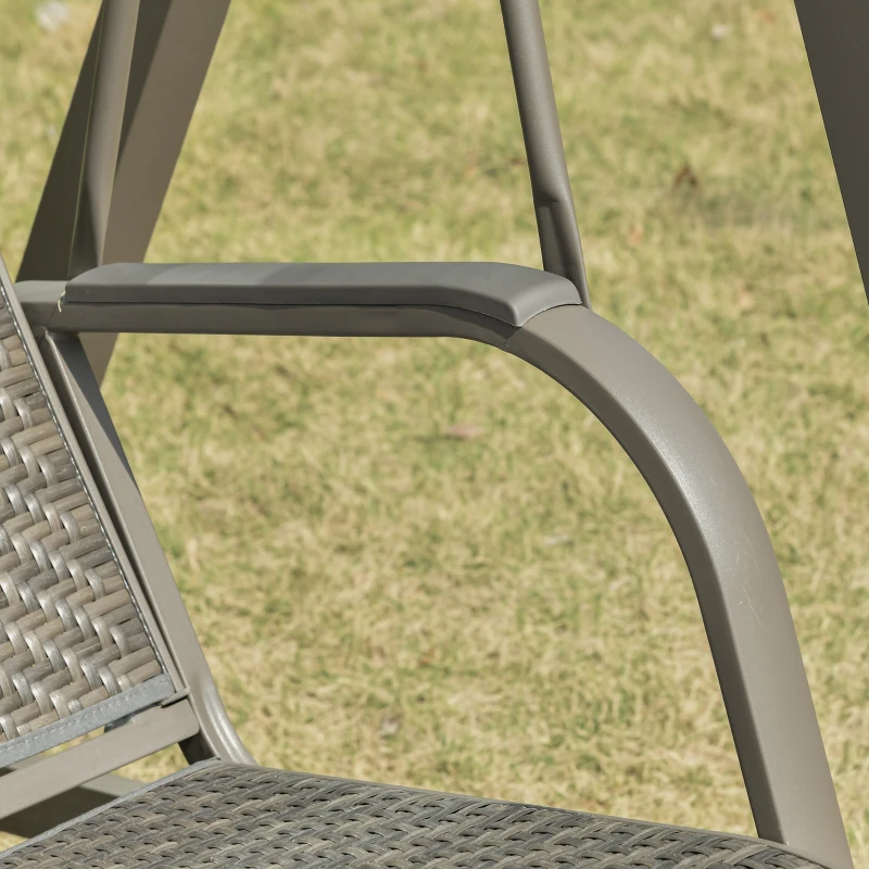 Outsunny 3-Sitzer Rattan Hollywoodschaukel Gartenschaukel mit verstellbares Sonnendach Schaukelbank Aluminium Braun+Grau197 x 122 x 178 cm