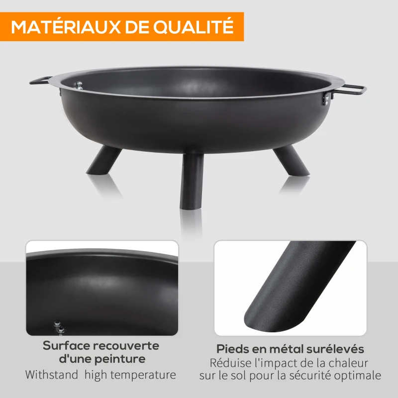 Outsunny Brasero cheminée foyer extérieur rond en acier avec tisonnier diamètre 63 cm - noir