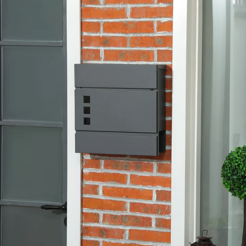 HOMCOM Cutie Postala din Otel Zincat cu 3 Fante si 2 Chei de Securitate incluse, 37x10.5x37 cm, Gri