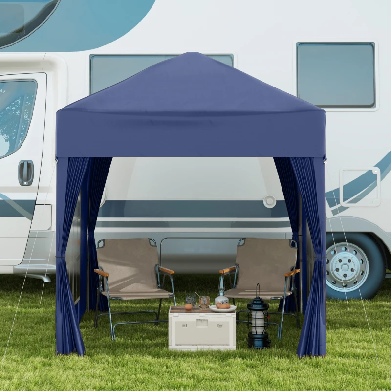 Outsunny 2 x 2 m Garden Pop Up Gazebo, Wedding Party Tent Marquee, Water Resistant Awning Canopy with Sidewalls, Windows, Carry Bag, Blue(m-8)