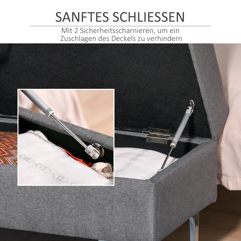 HOMCOM Polsterbank Sitzbank Truhenbank mit Stauraum Metall Leinen Grau108,5 x 44,5 x 47,5 cm