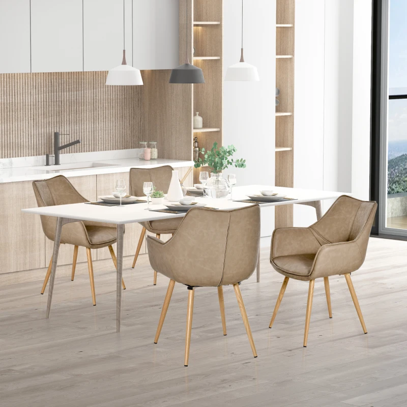 HOMCOM Scaun modern de Bucatarie, cu Brate, Piele sintetica si Picioare Metal Maro