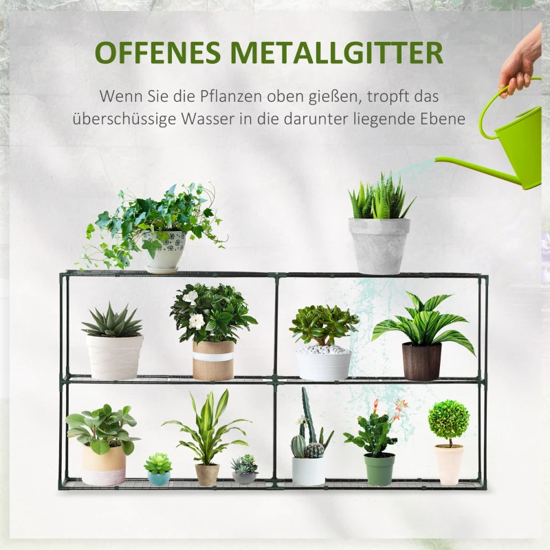 Outsunny Pflanzregal, 3 Ebenen, Gitterböden, Indoor & Outdoor, Metallrahmen, 222 x 30 x 114 cm