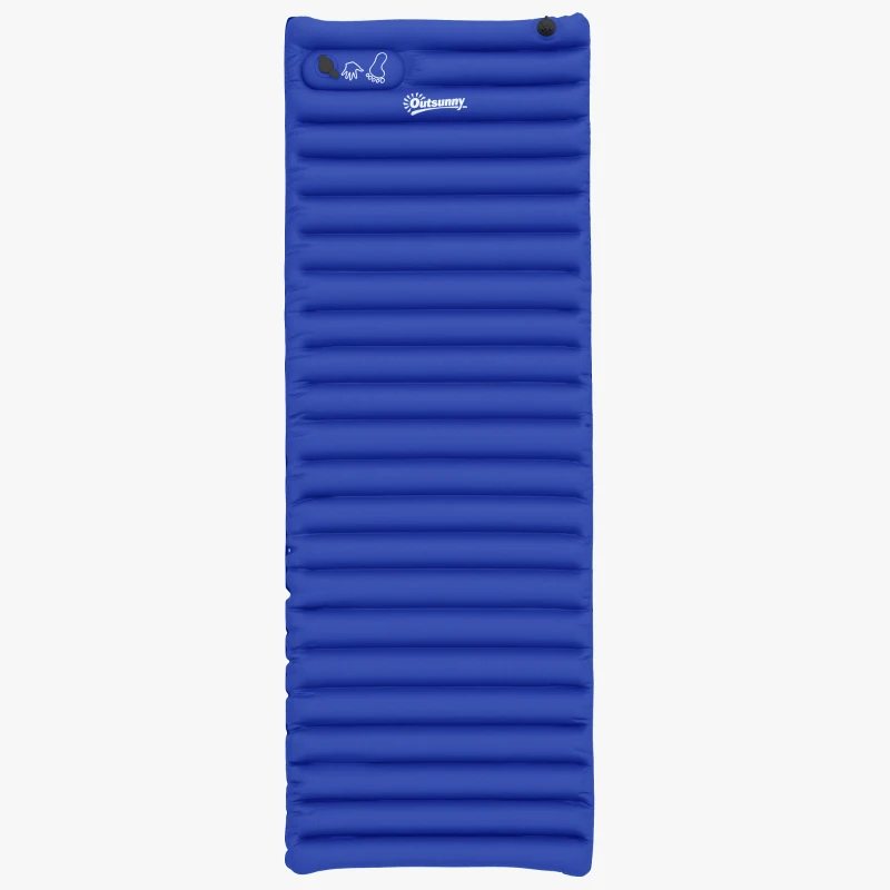 Outsunny Saltea Gonflabilă Unică cu Pompă de Picioare Încorporată, Saltea de Camping, 195x70x10 cm, Albastru