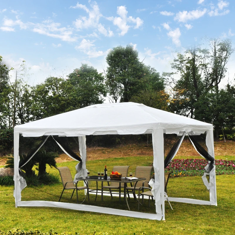 Outsunny Pavillon Partyzelt Gartenpavillon Gartenzelt Festzelt mit Seitenwänden Metall PE Weiß + Schwarz 4 x 3 m