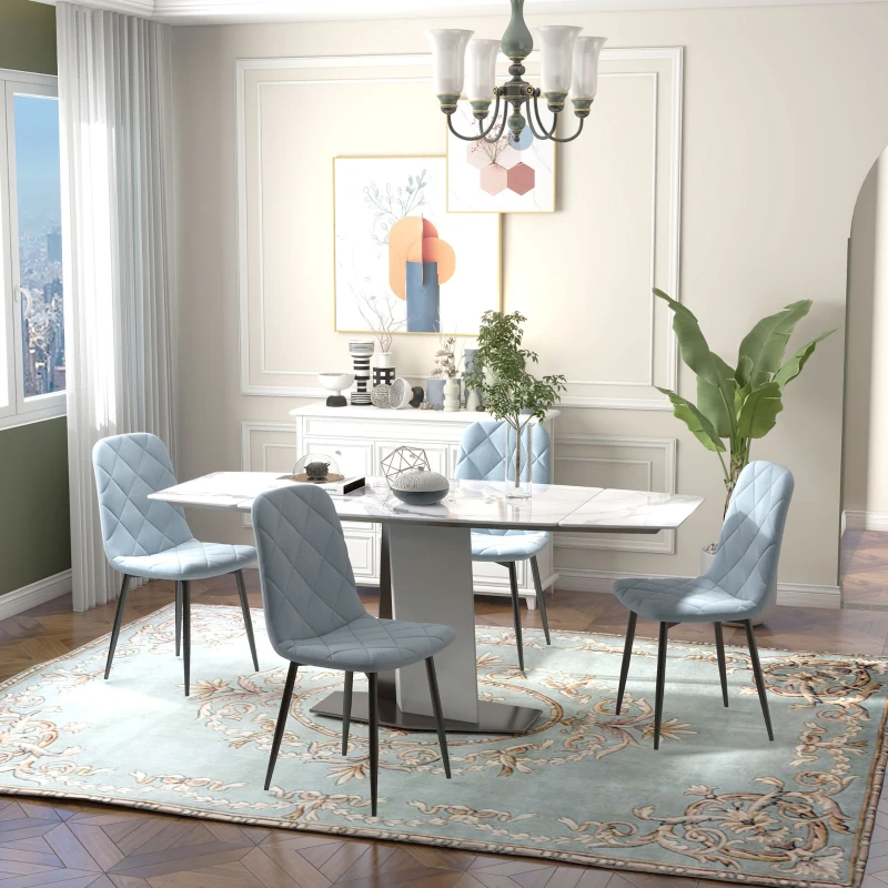 HOMCOM Set 4 Scaune cu Șezut Tapițat și Spătar, Scaune din Catifea și Țesătură cu Efect de Otel, 45x54x87 cm, Albastru Deschis