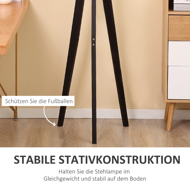 HOMCOM Stehlampe Wohnzimmer Tripod Stehleuchte 40W moderne Standleuchte mit E27 Fassung Holzfuß für Schlafzimmer Büro Schwarz+Gold 45 x 45 x 147 cm
