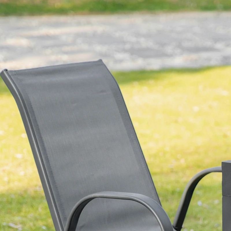 Outsunny Gartenstuhl 2er Set wetterfest Gartenstühle Stapelstuhl mit Armlehne Rückenlehne stapelbar Terrassenstuhl bis 120 kg belastbar Gartenmöbel für Hinterhof, Garten, Balkon Grau