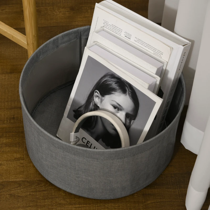 HOMCOM Beistelltisch mit abnehmbarem Tablett, 1 Aufbewahrungskorb, Bambus, 45 cm x 45 cm x 54 cm, Weiß + Natur + Grau