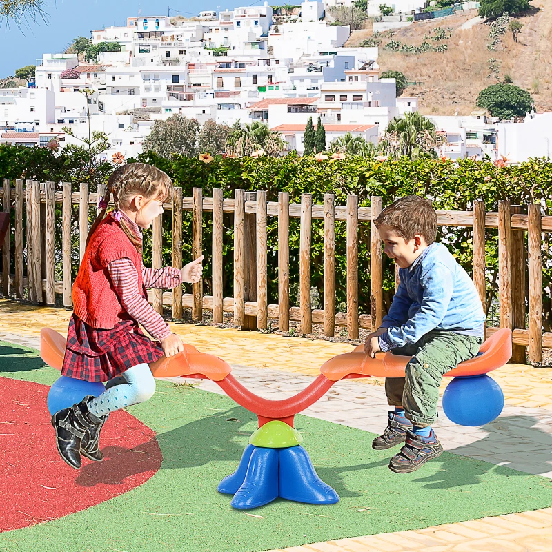 HOMCOM Kinder Gartenwippe 360° drehbare Wippe Karussellwippe für 3-8 Jahre Kunststoff Mehrfarbig 126 x 39,5 x 66 cm