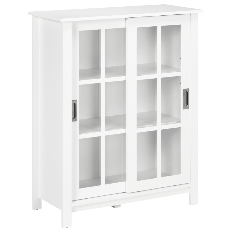 HOMCOM Vitrine mit 3 Regalböden, Sideboard, Flurkonsole, 2 Schiebetüren, Glastüren, Weiß