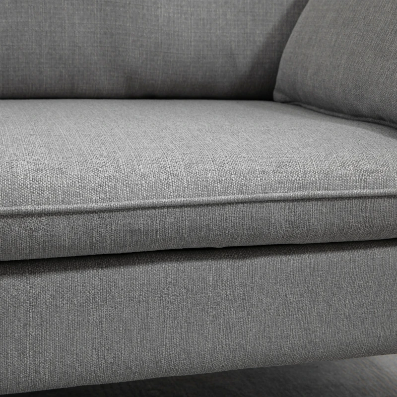 HOMCOM 2-er Sofa, 2-Sitzer, kleines Sofa, Retrodesign, 2 Kissen, Kautschukholz, Grau+ Natur