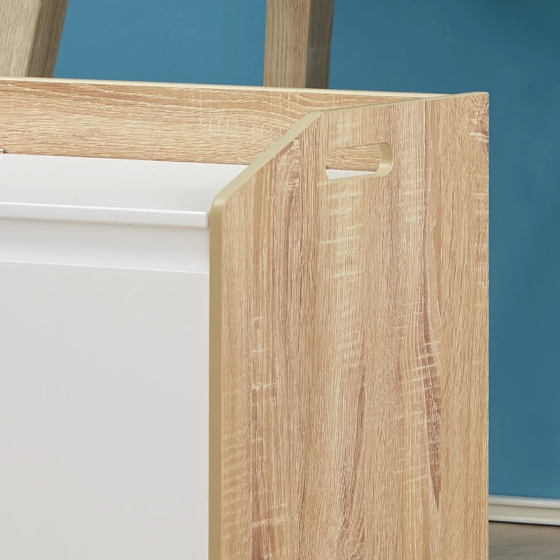 HOMCOM Sitzbank mit Stauraum 2-in-1 Truhenbank Nachttisch Aufbewahrungstruhe Weiß+Natur 62,4 x 40 x 51,5 cm