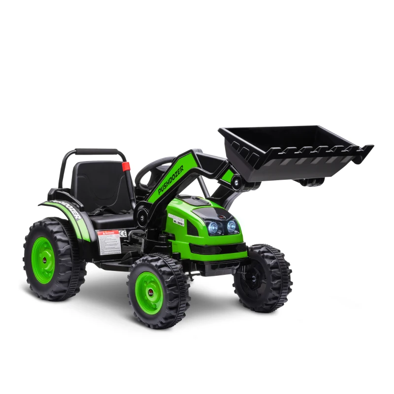 HOMCOM traptractor zittende graafmachine voor kinderen off-road voertuigen 2 instelbare snelheden tot 25 kg belastbaar met muziek schoparmen 3-5 jaar PP kunststof staal groen 132 x 62 x 65 cm