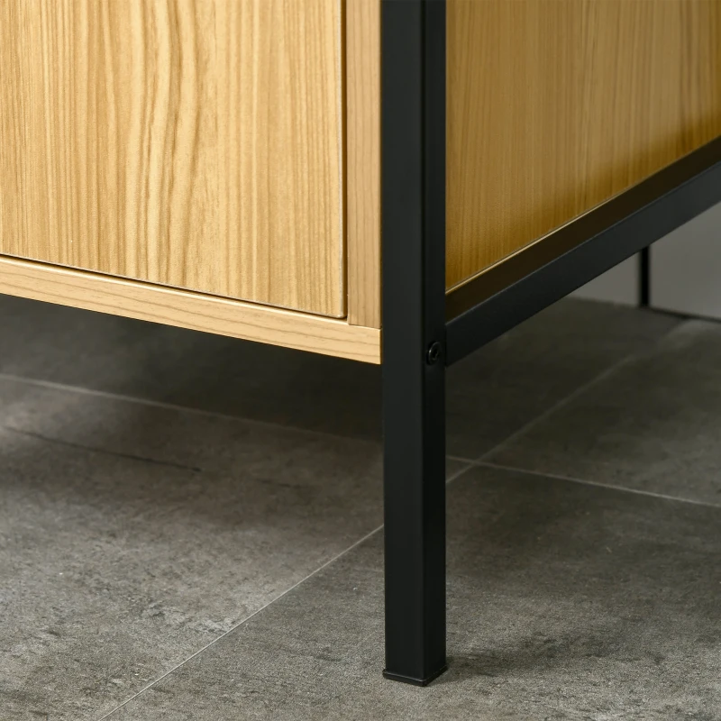 kleankin  Columna de Baño con 1 Puerta y 3 Estantes Abiertos Mueble Auxiliar de Estilo Industrial 30x28x168 cm Roble