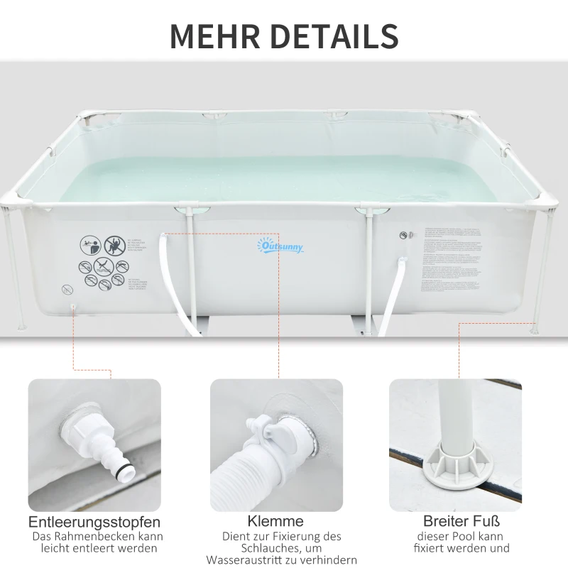Outsunny Rahmenpool mit Schlauch Draht Swimmingpool Schwimmbad Ablassventil für sauberen Wasser 1000D PVC Stahl Grau 292 x 190 x 75 cm