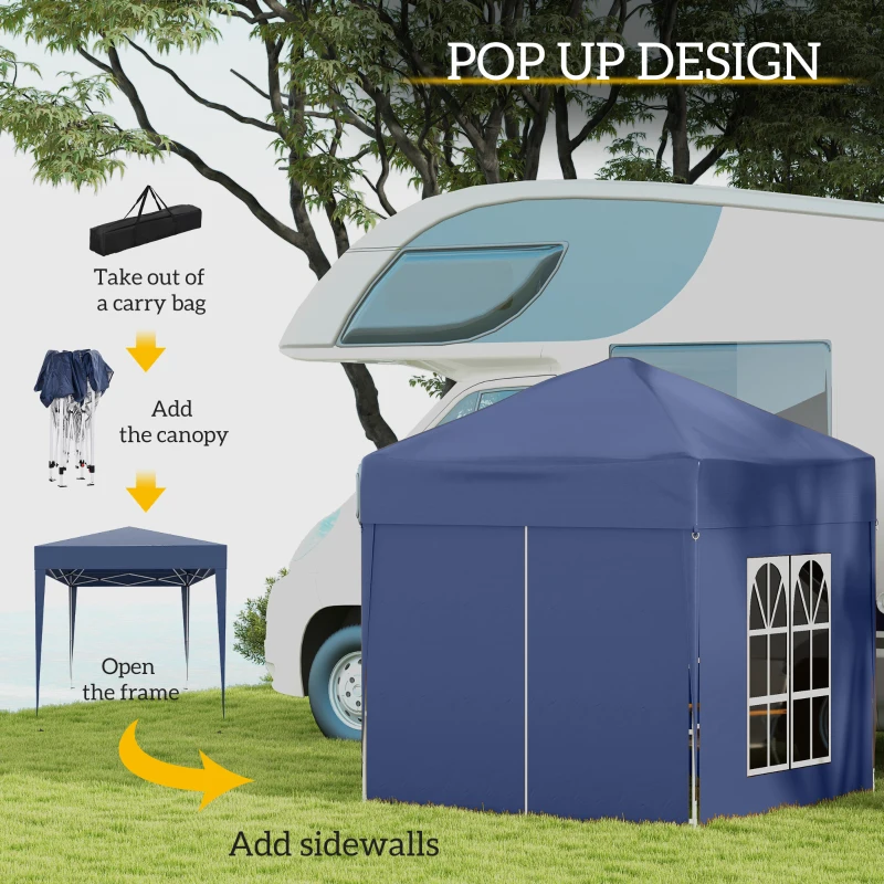 Outsunny 2 x 2 m Garden Pop Up Gazebo, Wedding Party Tent Marquee, Water Resistant Awning Canopy with Sidewalls, Windows, Carry Bag, Blue(m-4)