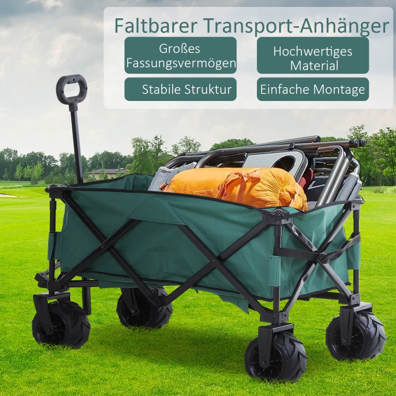 Outsunny Bollerwagen Faltbarer Handwagen 360° Gartenwagen Transportwagen mit  Teleskop Griff Verstellbarer Griffhöhe Strandwagen bis 70 kg Tragkraft Metall Oxford Grün 108 x 55 x 59-89 cm